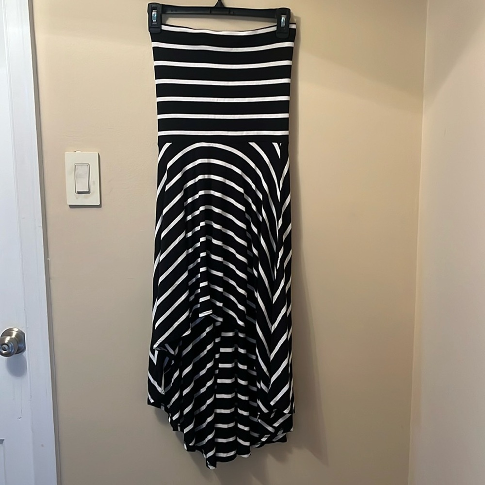 Aqua black and white striped high low dress size medium